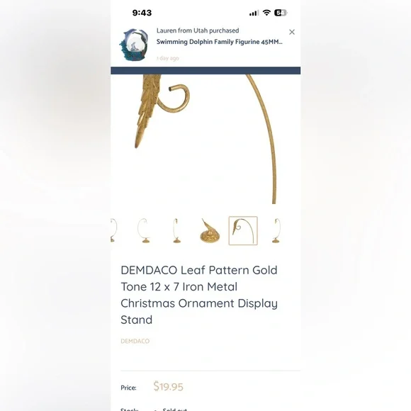 Demdaco Gold Leaf Accent 14” Ornament Stand - Picture 7 of 8